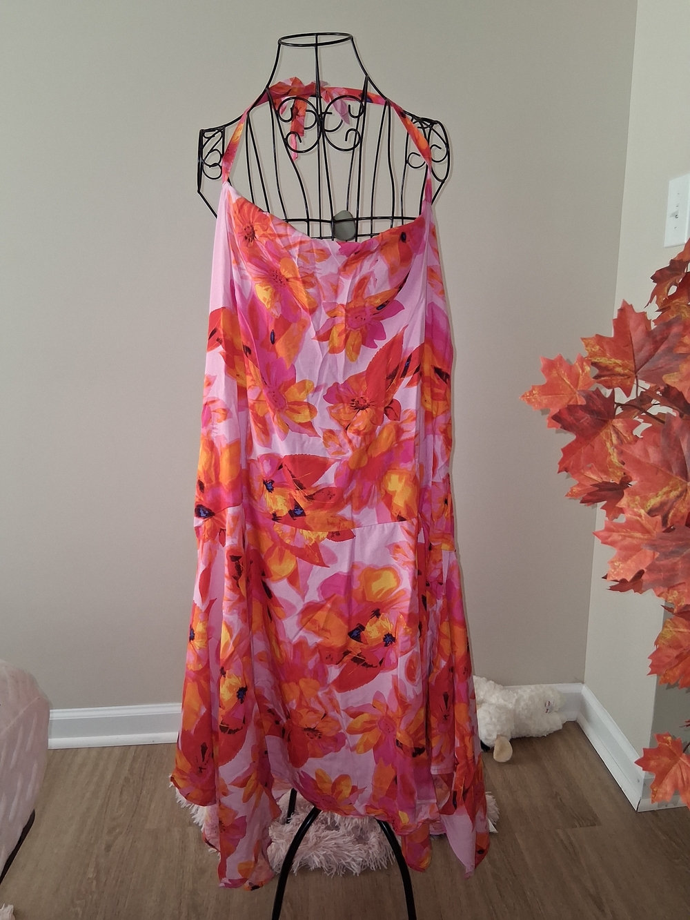 NWTS Plus Love Pink & Orange Floral Summer Dress 3X & Sunflower Earrings